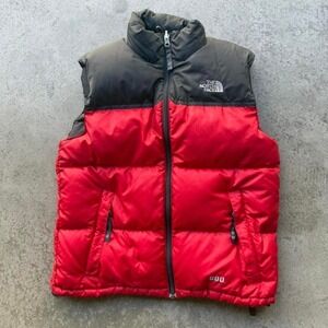 The North Face Vest Boys Large Red Black 600 Down Repro Nuptse Puffer Jacket